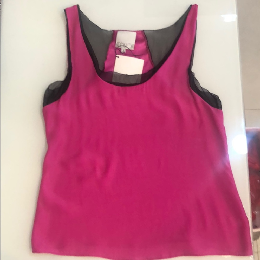 Silk top with sheer black viscose trim